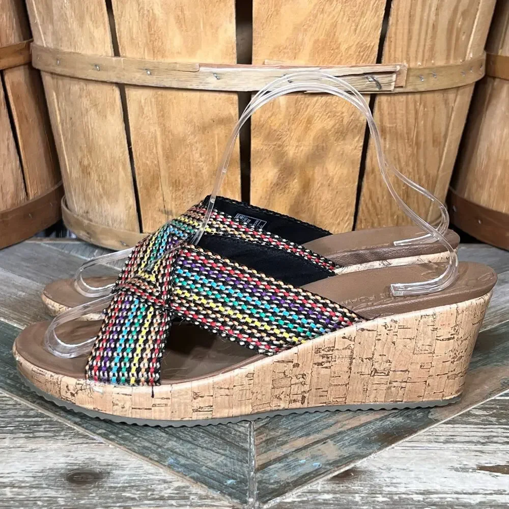 Skechers Cali Beverlee Delighted Multicolor Woven Cork Wedge Sandals Womens 10